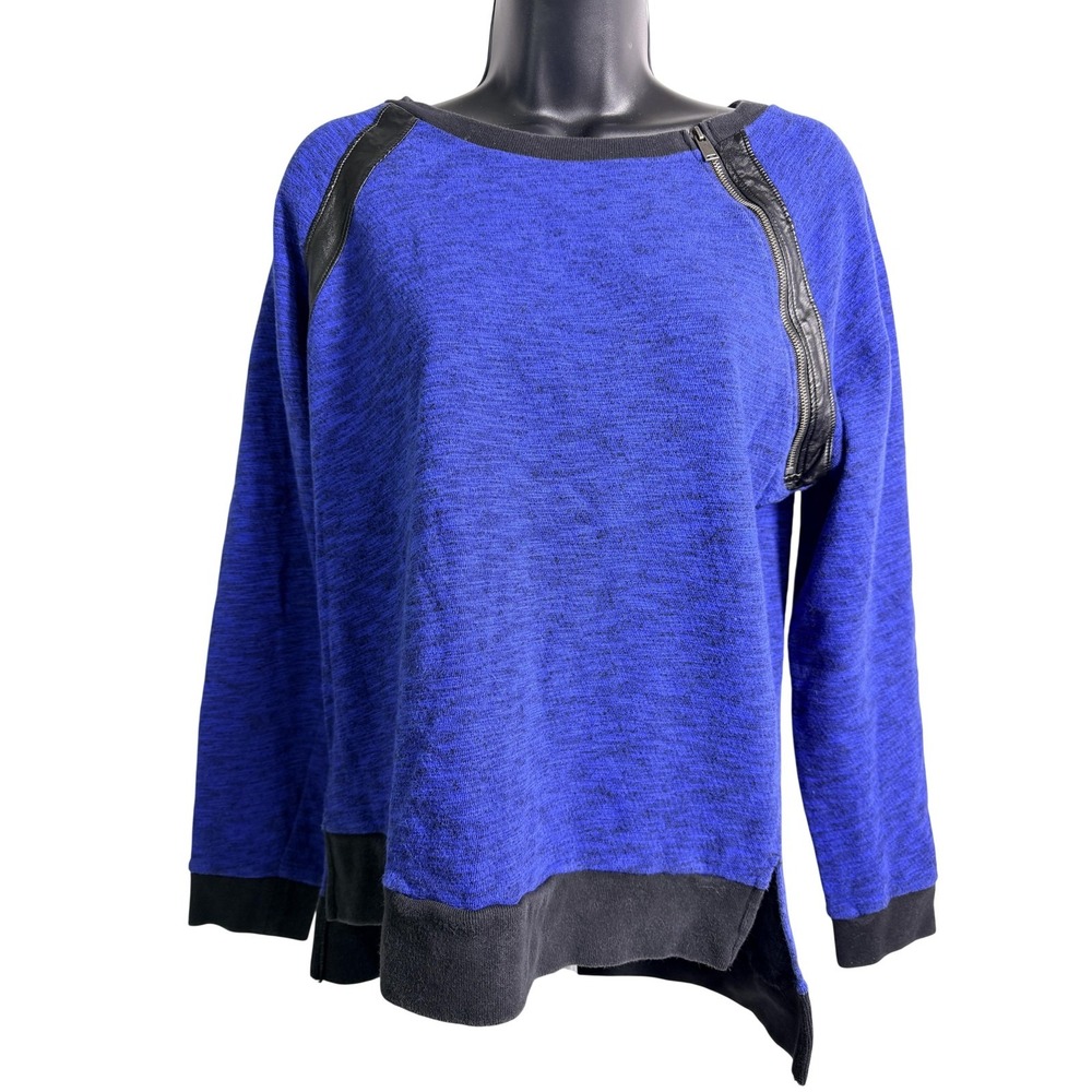 Express Sweater Womens Small Petite Blue Zip Shoulder Boat Neck Long Sleeve Knit